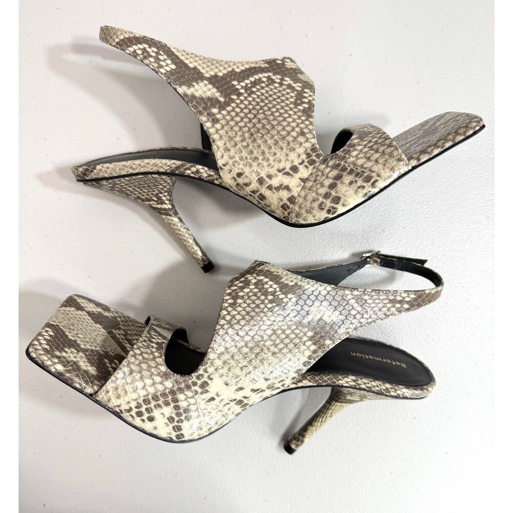 Reformation Square Toe Slingback Heels Tan Snake Print US 10 — NWOB - Picture 8 of 13